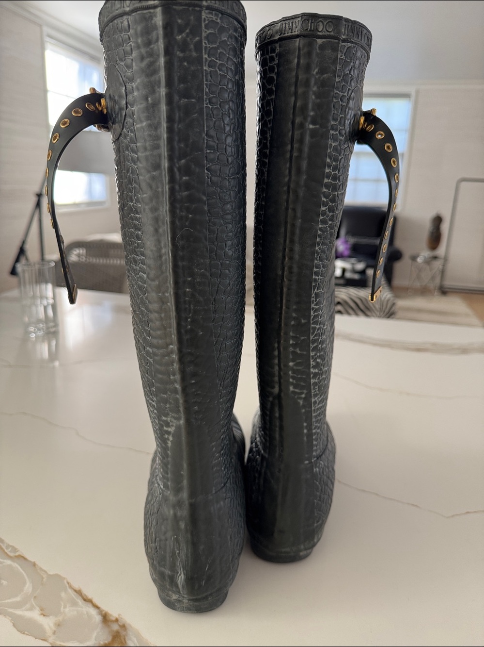 Jimmy Choo x Hunter Crocodile-Embossed Blue Rain Boots, - Picture 9 of 16